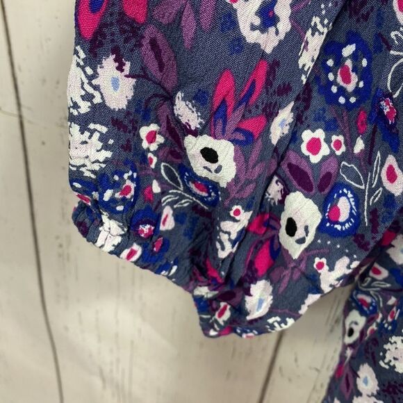 Lane Bryant Womens Floral Boho Peasant Blue Blouse - Picture 11 of 15